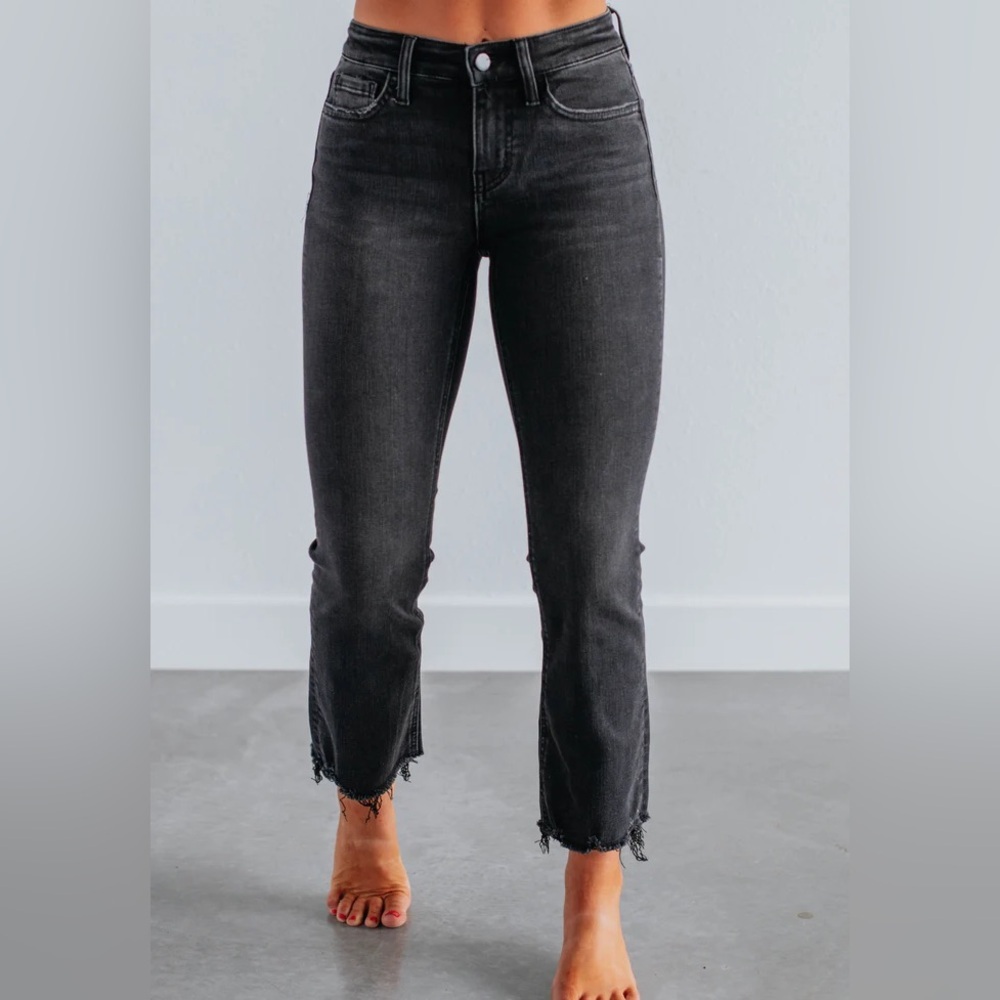 FLYING MONKEY Black Skinny Jeans Raw Shark Hem  mid rise Grunge